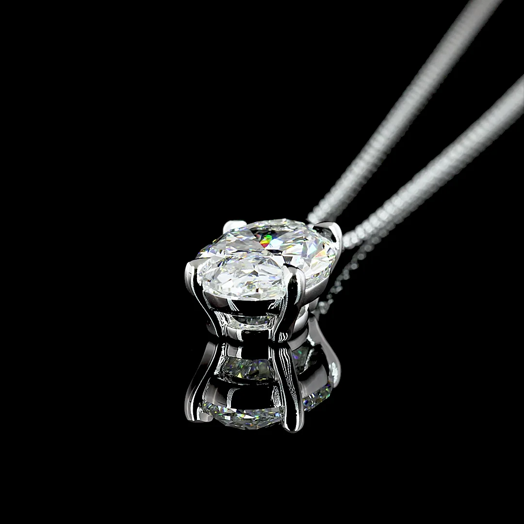 3.15 Cts 14k White Gold Oval Shape Solitaire Pendant - Image 4