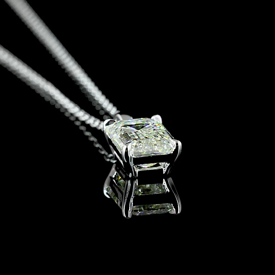 1.65 Cts 14k White Gold Emerald Shape Solitaire Pendant - Image 2