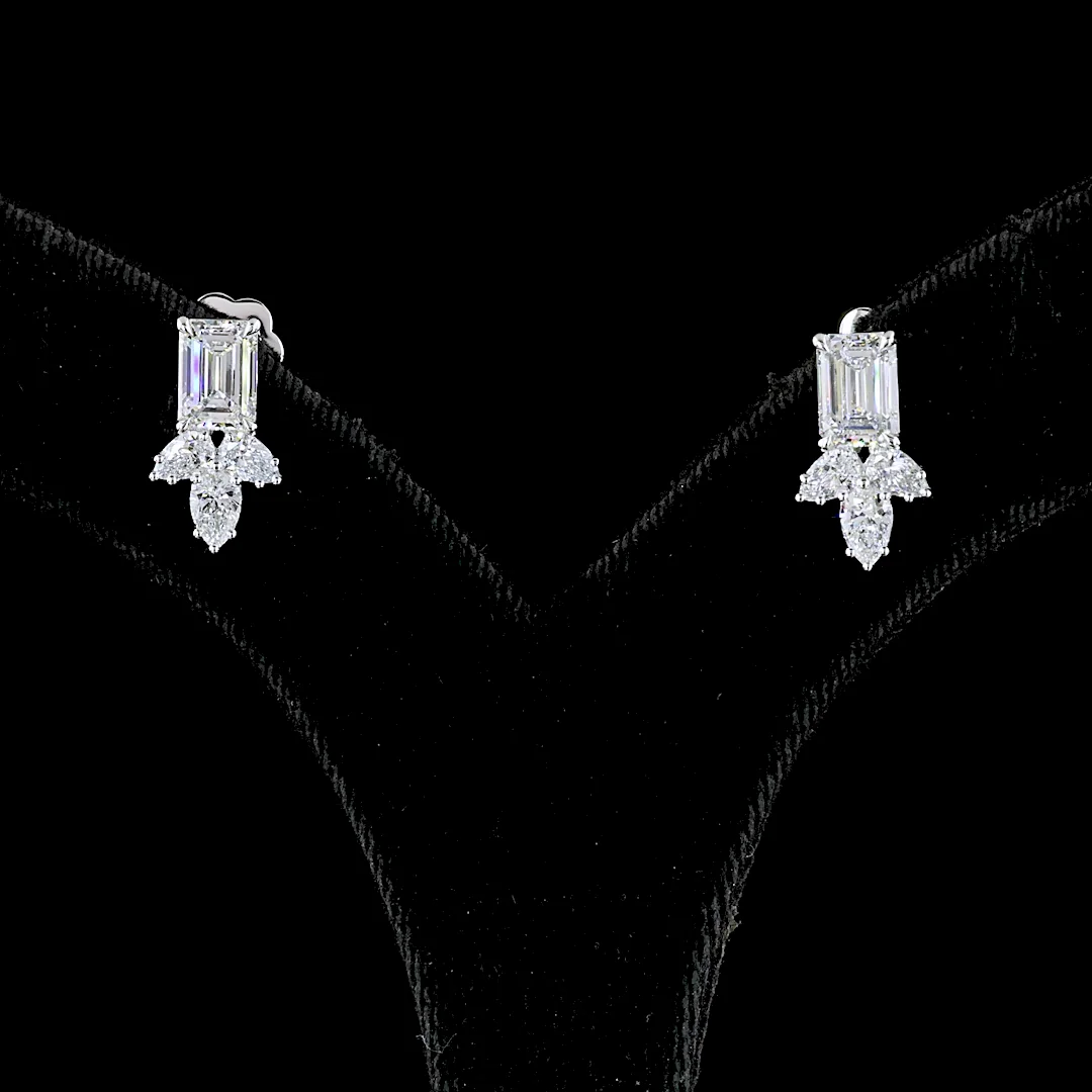 2.96 Cts 14k White Gold Emerald Shape Hanging Earring - Image 3