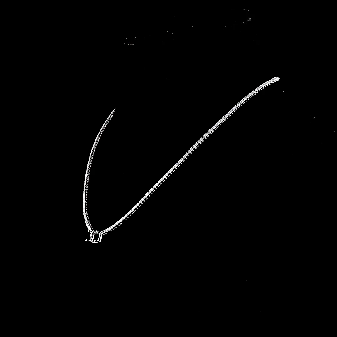5.86 Cts 14k White Gold Radiant Shape Station Line Tennis Necklace - Image 2