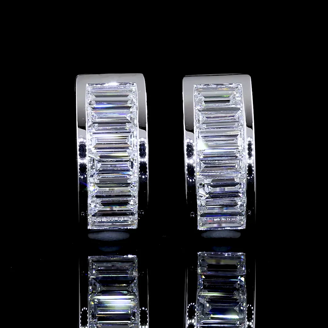 1.81 Cts 14k White Gold Baguette Shape Huggies Earring - Image 3