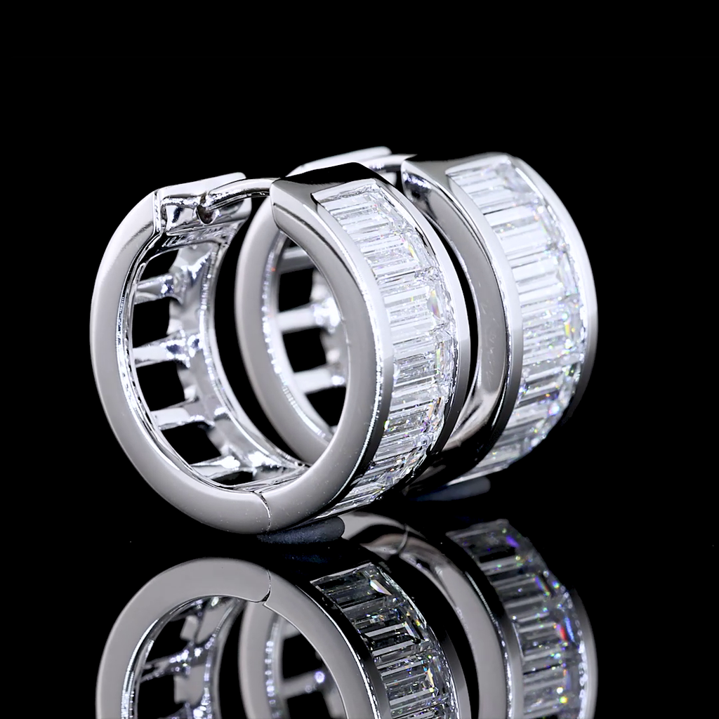 1.81 Cts 14k White Gold Baguette Shape Huggies Earring - Video