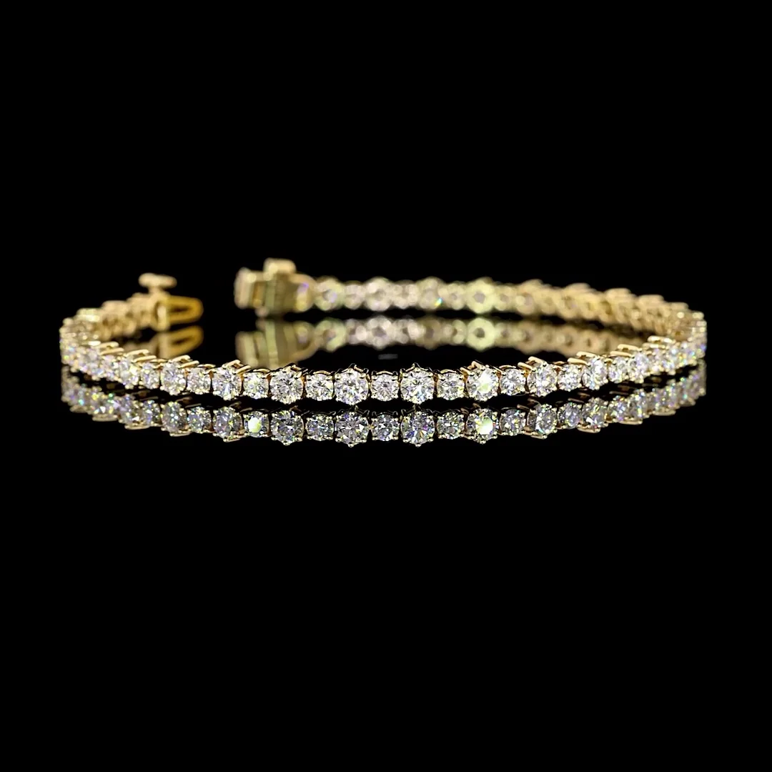 4.8 Cts 14k Yellow Gold Round Shape Station Line Tennis Bracelet - Video