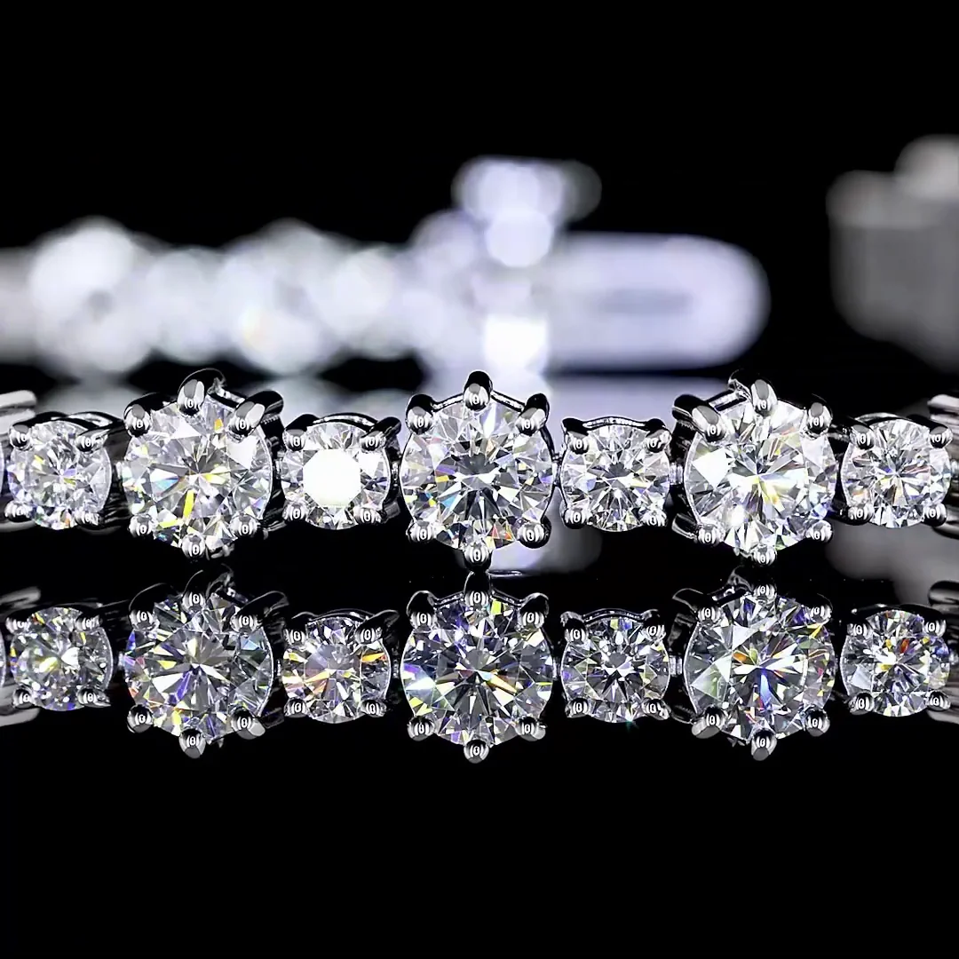 5.82 Cts 14k White Gold Round Shape Station Line Tennis Bracelet - Image 2