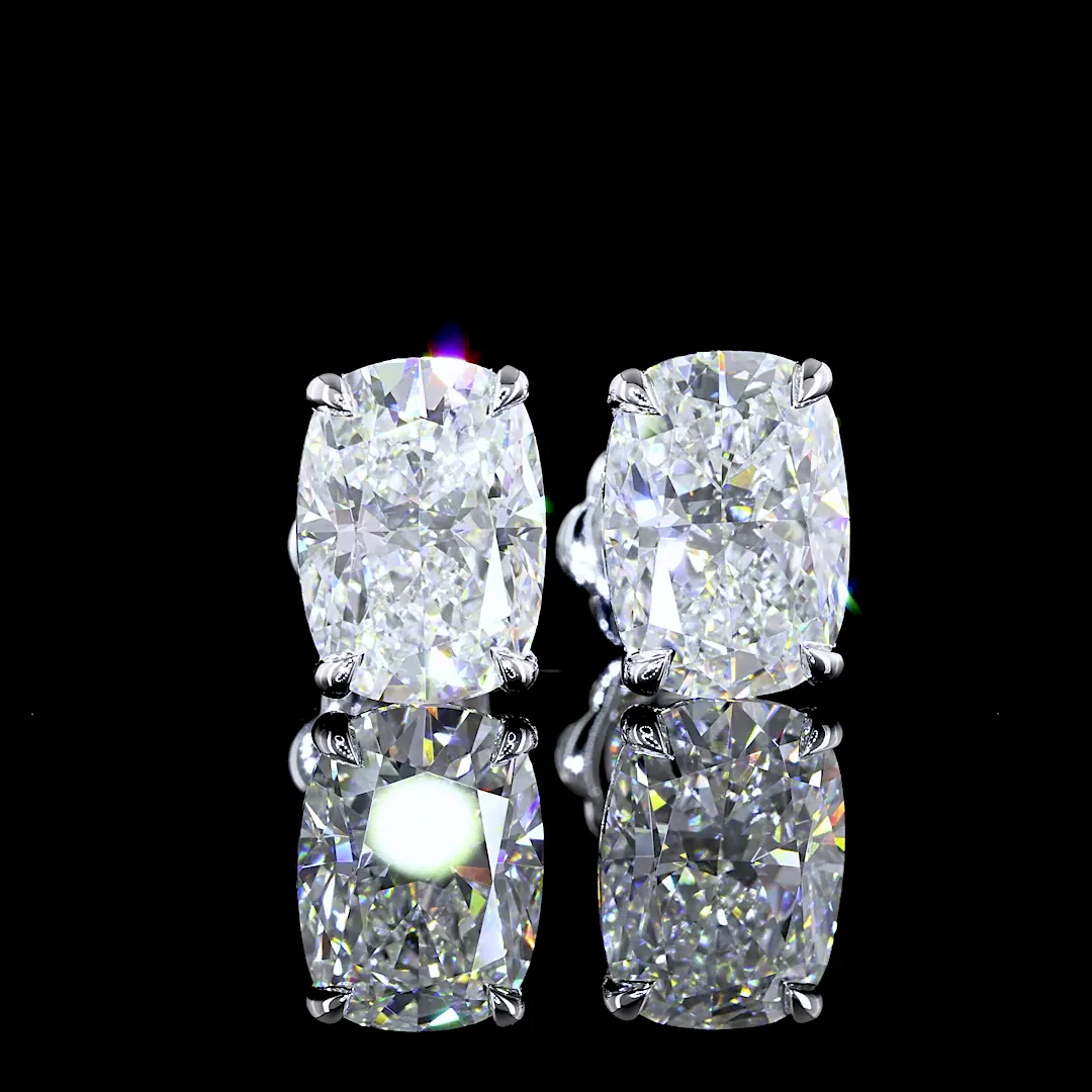 5.47 Cts 14k White Gold Cushion Brilliant Shape Studs Earring - Image 3