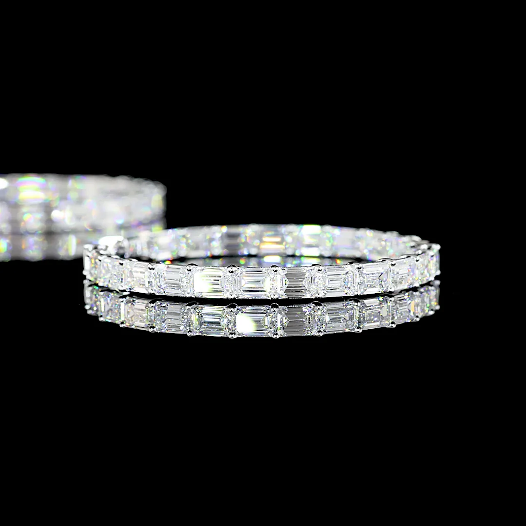 12.79 Cts 14k White Gold Emerald Shape Hoops Earring - Image 4