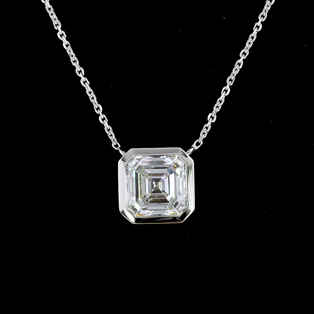 3.06 Cts 14k White Gold Asscher Shape Solitaire Pendant - Image 3