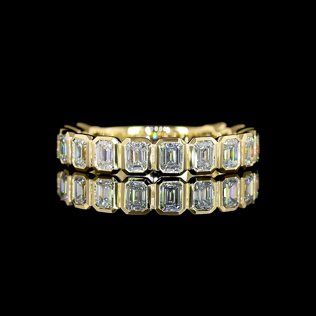 1.5 Cts 14k Yellow Gold Emerald Shape 3/4 Band Eternity Band - Video