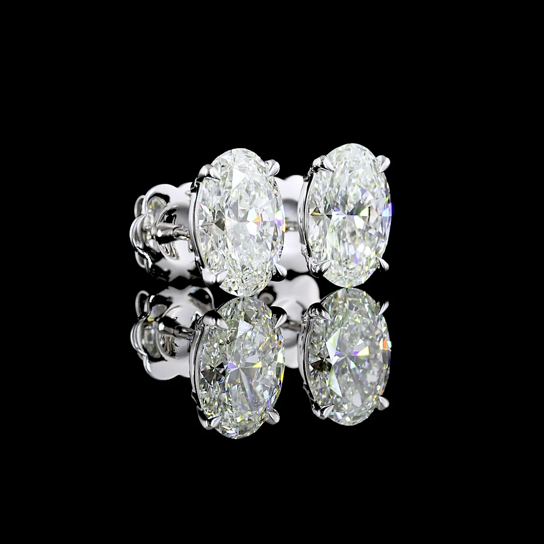 3.07 Cts 14k White Gold Oval Shape Studs Earring - Video