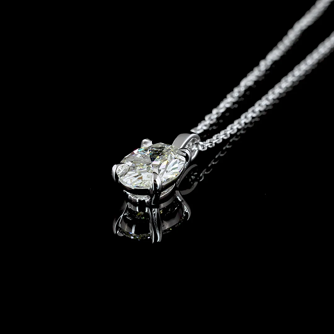 1 Cts 14k White Gold Oval Shape Solitaire Pendant - Image 4