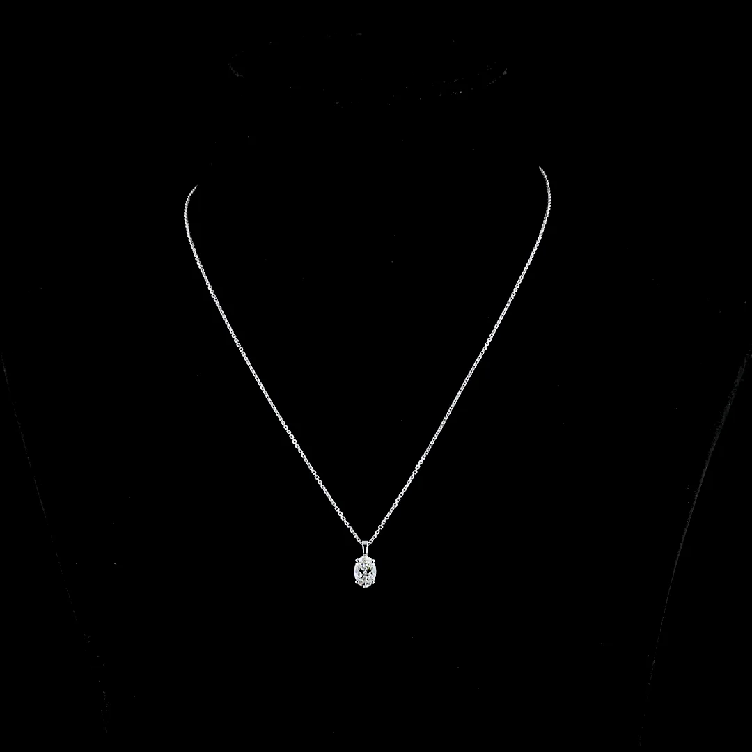 1 Cts 14k White Gold Oval Shape Solitaire Pendant - Video