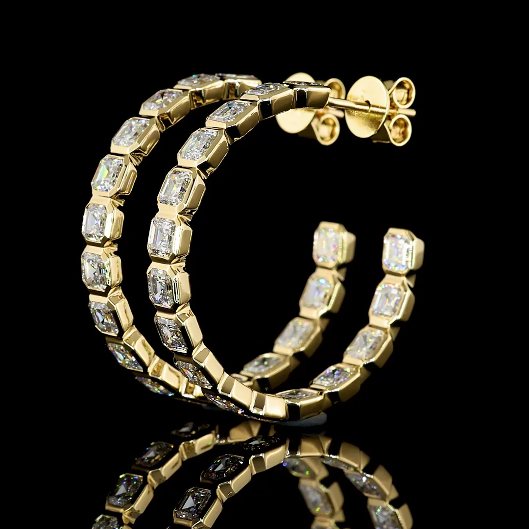 4.99 Cts 14k Yellow Gold Asscher Shape C Hoops Earring - Image 2