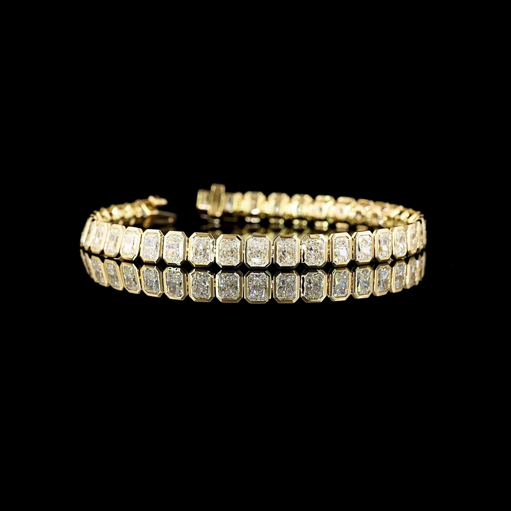 11.42 Cts 14k Yellow Gold Radiant Shape Tennis Bracelet - Video
