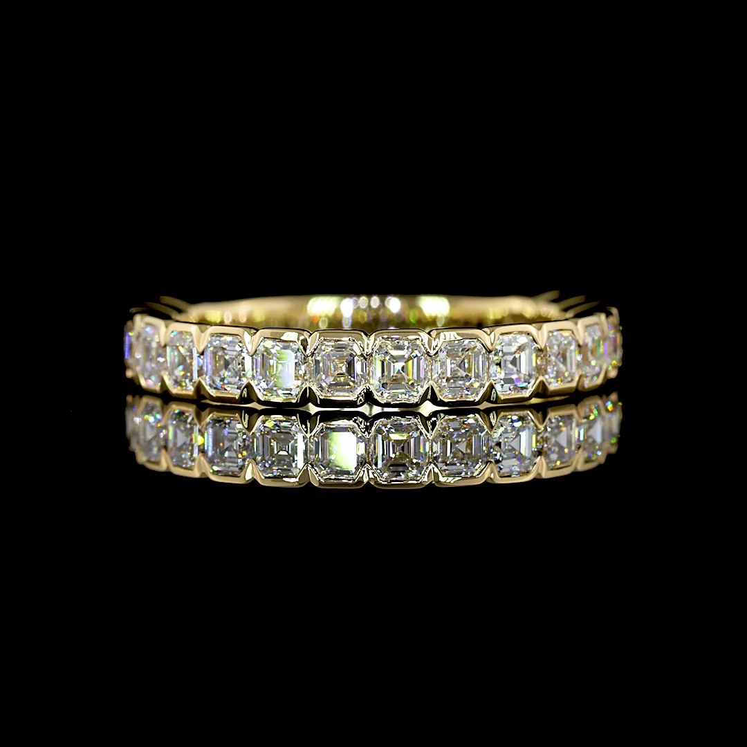 1.54 Cts 14k Yellow Gold Asscher Shape 3/4 Band Eternity Band - Video