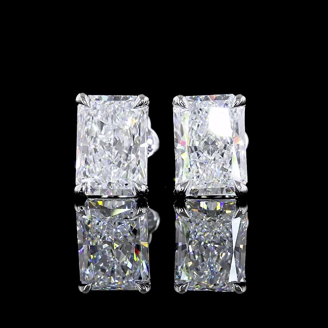 3.94 Cts 14k White Gold Radiant Shape Studs Earring - Image 3