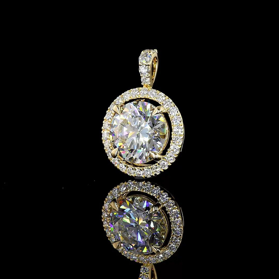 2.52 Cts 14k Yellow Gold Round Shape Halo Pendant - Image 2