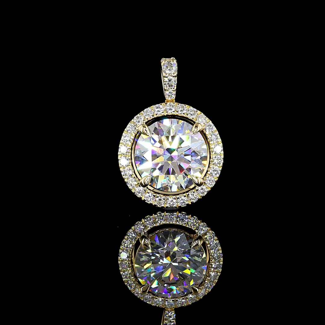 2.52 Cts 14k Yellow Gold Round Shape Halo Pendant - Image 3