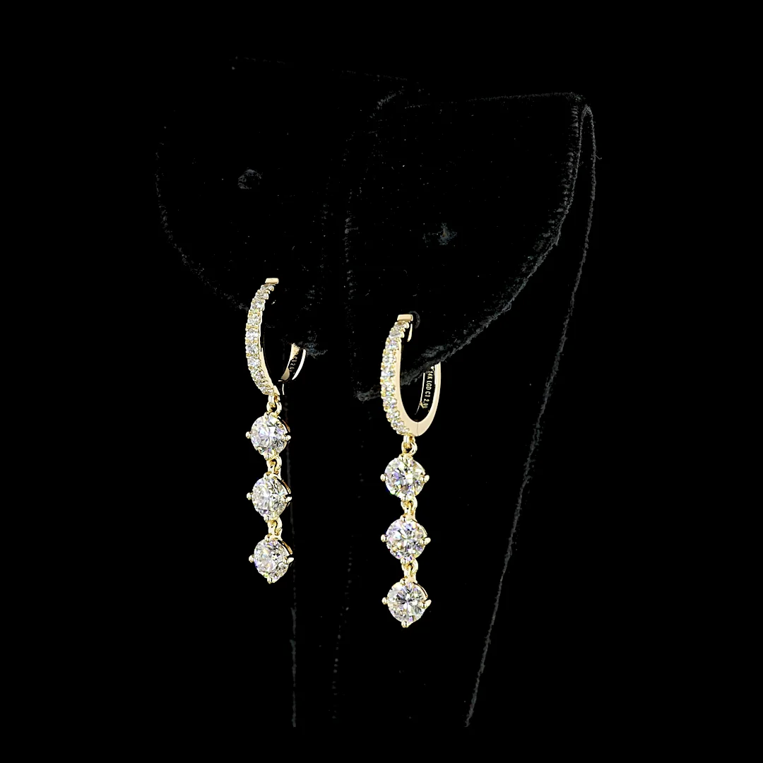 2.09 Cts 14k Yellow Gold Round Shape Hanging Earring - Image 3
