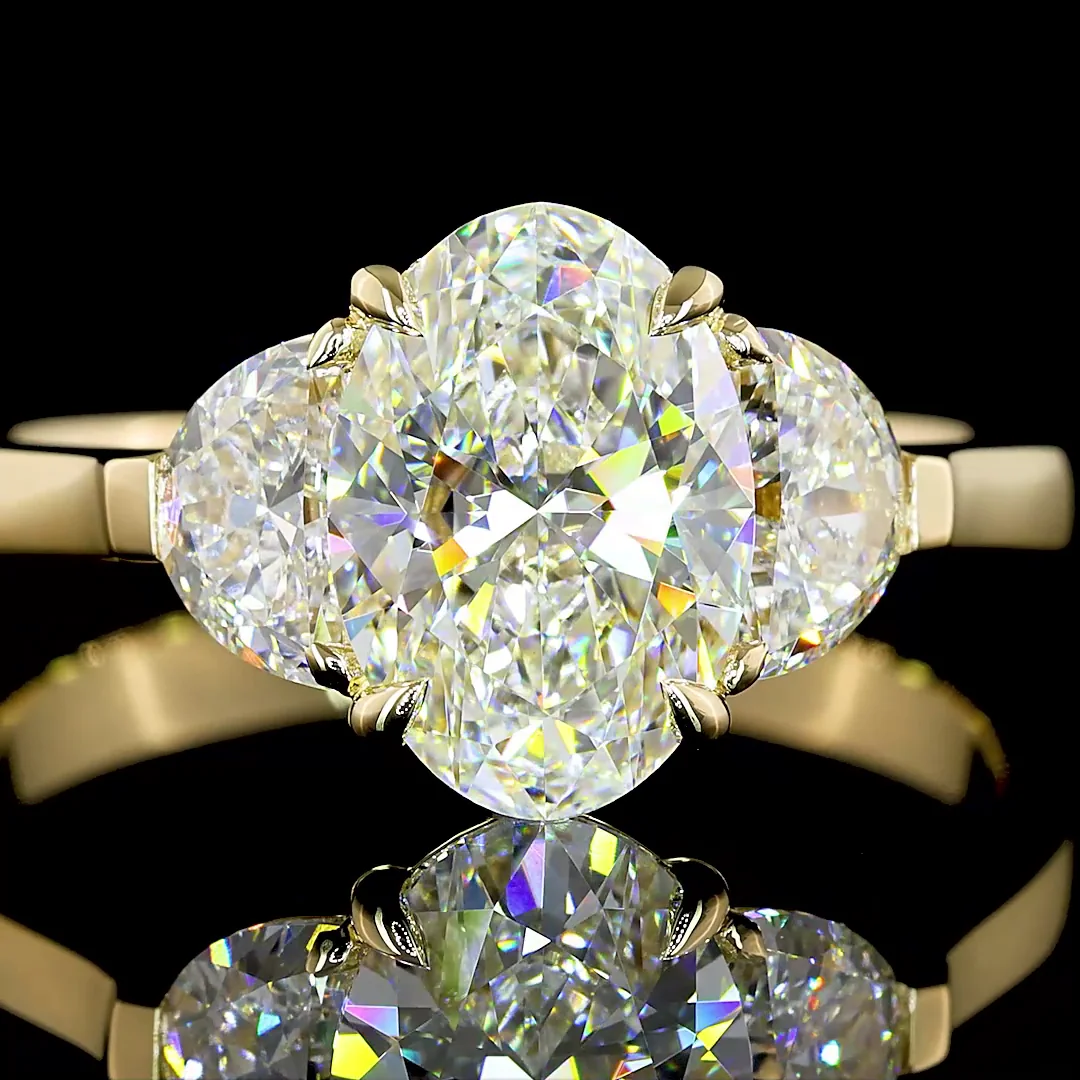 2.12 Cts 14k Yellow Gold Oval Shape 3 Stones Ring - Image 3