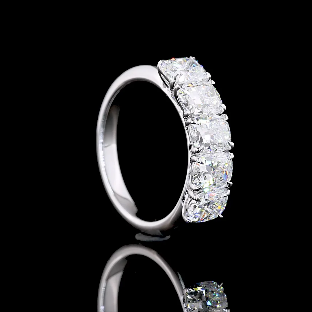 2.52 Cts 14k White Gold Cushion Brilliant Shape 5 Stones Eternity Band - Image 2