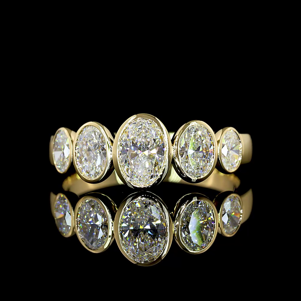 1.37 Cts 14k Yellow Gold Oval Shape 5 Stones Eternity Band - Video