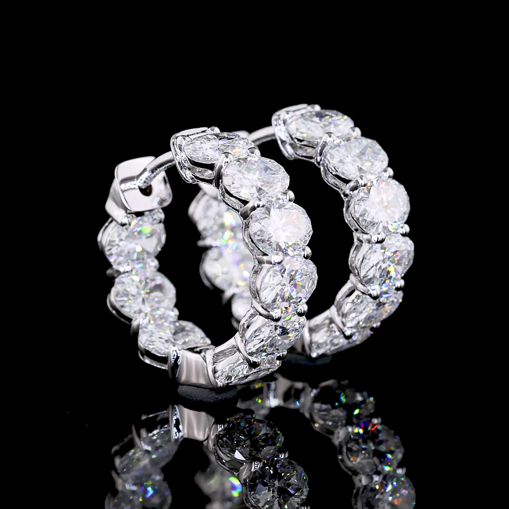 3.03 Cts 14k White Gold Oval Shape Huggies Earring - Video