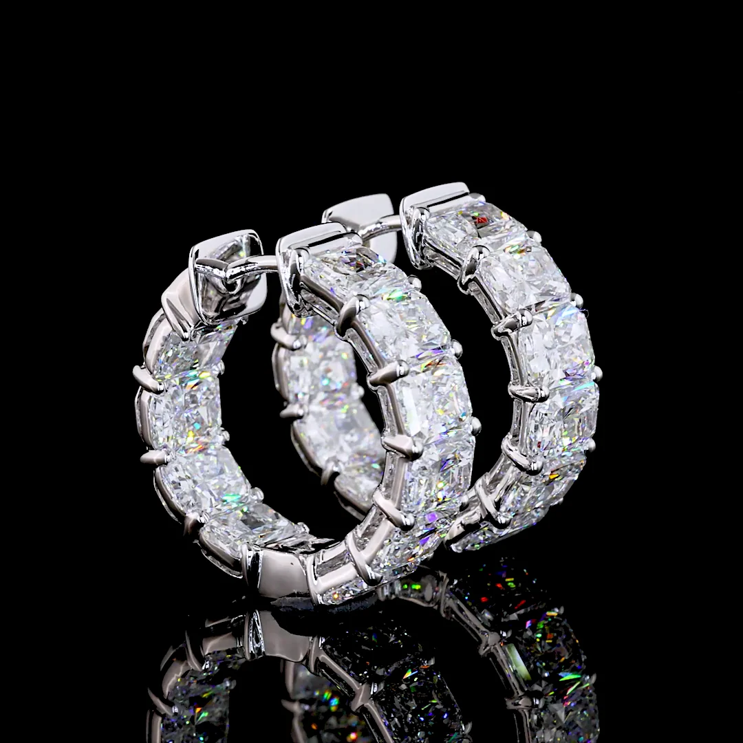 2.8 Cts 14k White Gold Radiant Shape Huggies Earring - Video