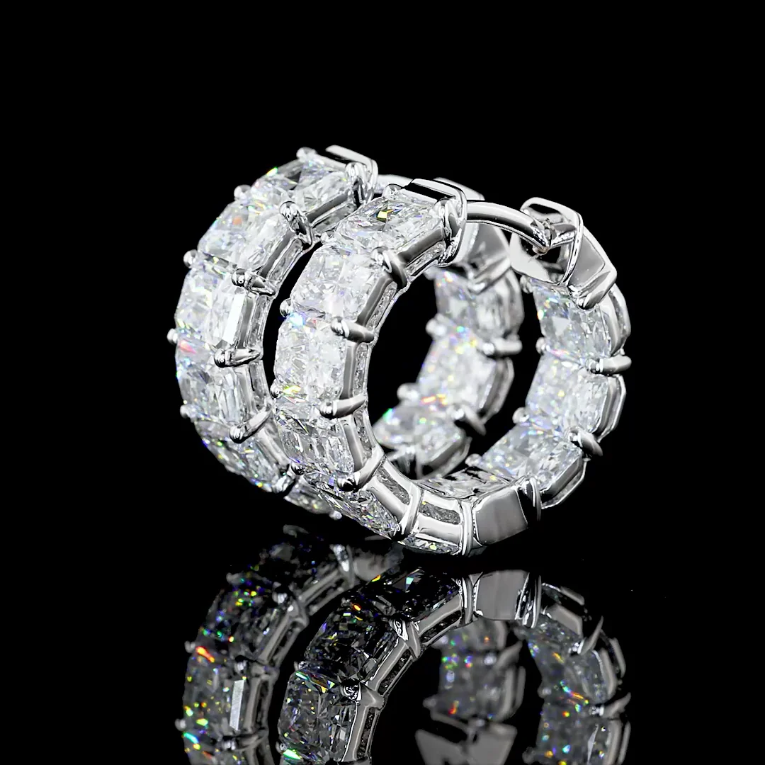 5.15 Cts 14k White Gold Emerald Shape Huggies Earring - Image 2