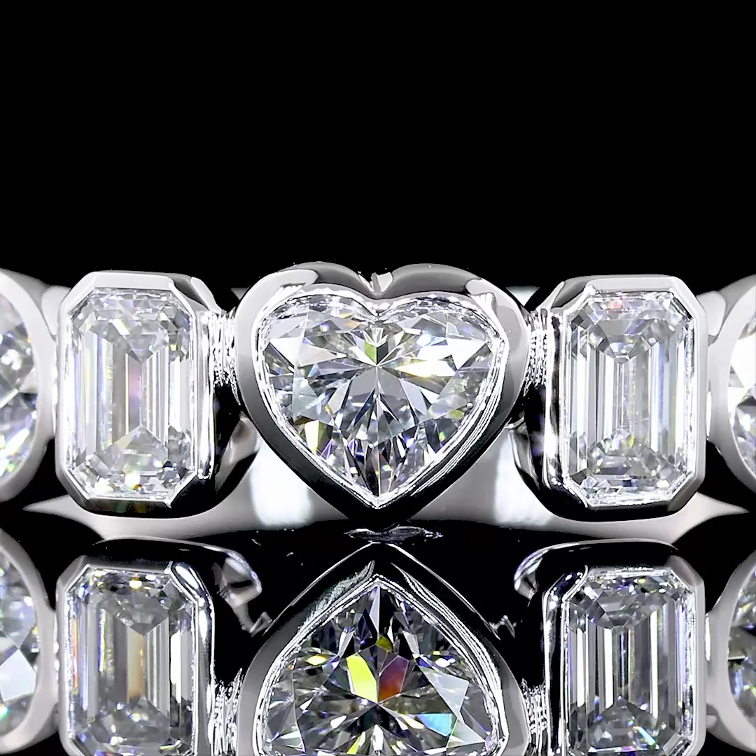 1.03 Cts 14k White Gold Heart Shape 5 Stones Eternity Band - Image 3