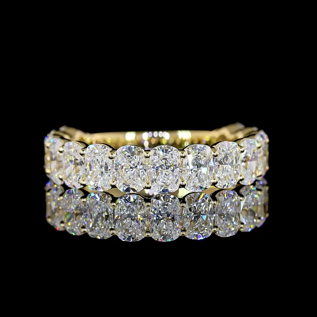 3.15 Cts 14k Yellow Gold Cushion Brilliant Shape 3/4 Band Eternity Band - Video