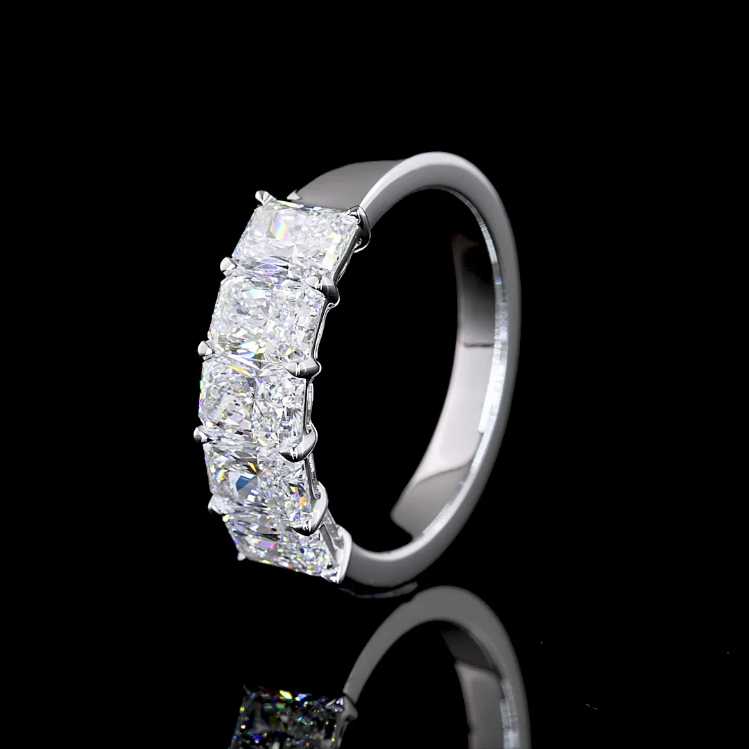 1.99 Cts 14k White Gold Radiant Shape 5 Stones Eternity Band - Image 4