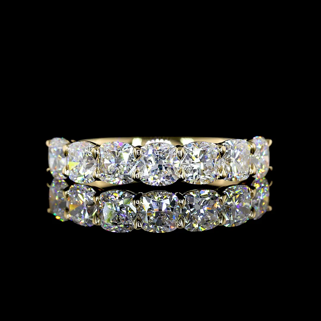 2.03 Cts 14k Yellow Gold Square Cushion Brilliant Shape 7 Stones Eternity Band - Video