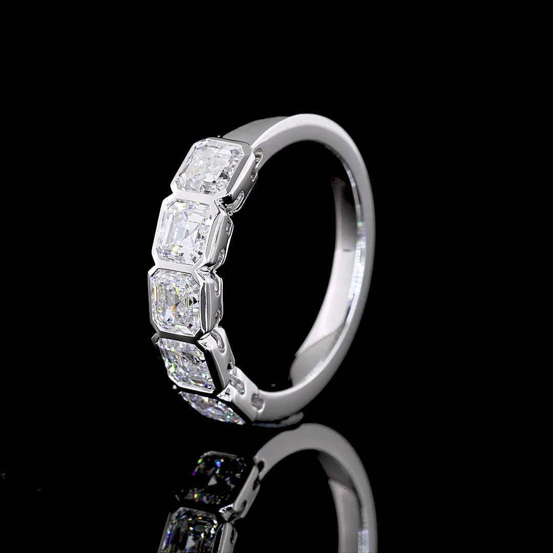 2.1 Cts 14k White Gold Asscher Shape 5 Stones Eternity Band - Image 2
