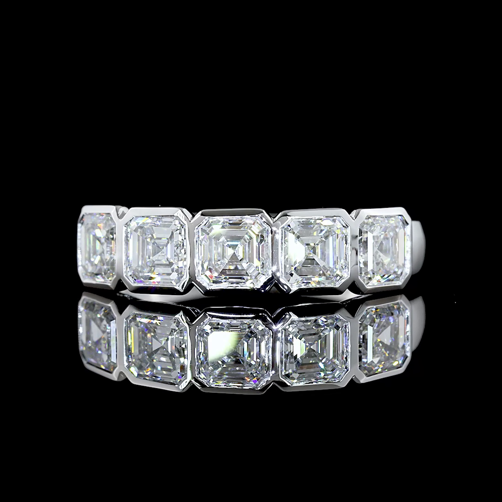 2.1 Cts 14k White Gold Asscher Shape 5 Stones Eternity Band - Video