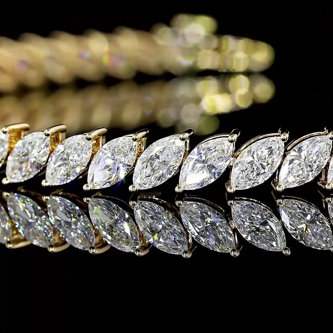 5.57 Cts 14k Yellow Gold Marquise Shape Tennis Bracelet - Image 2