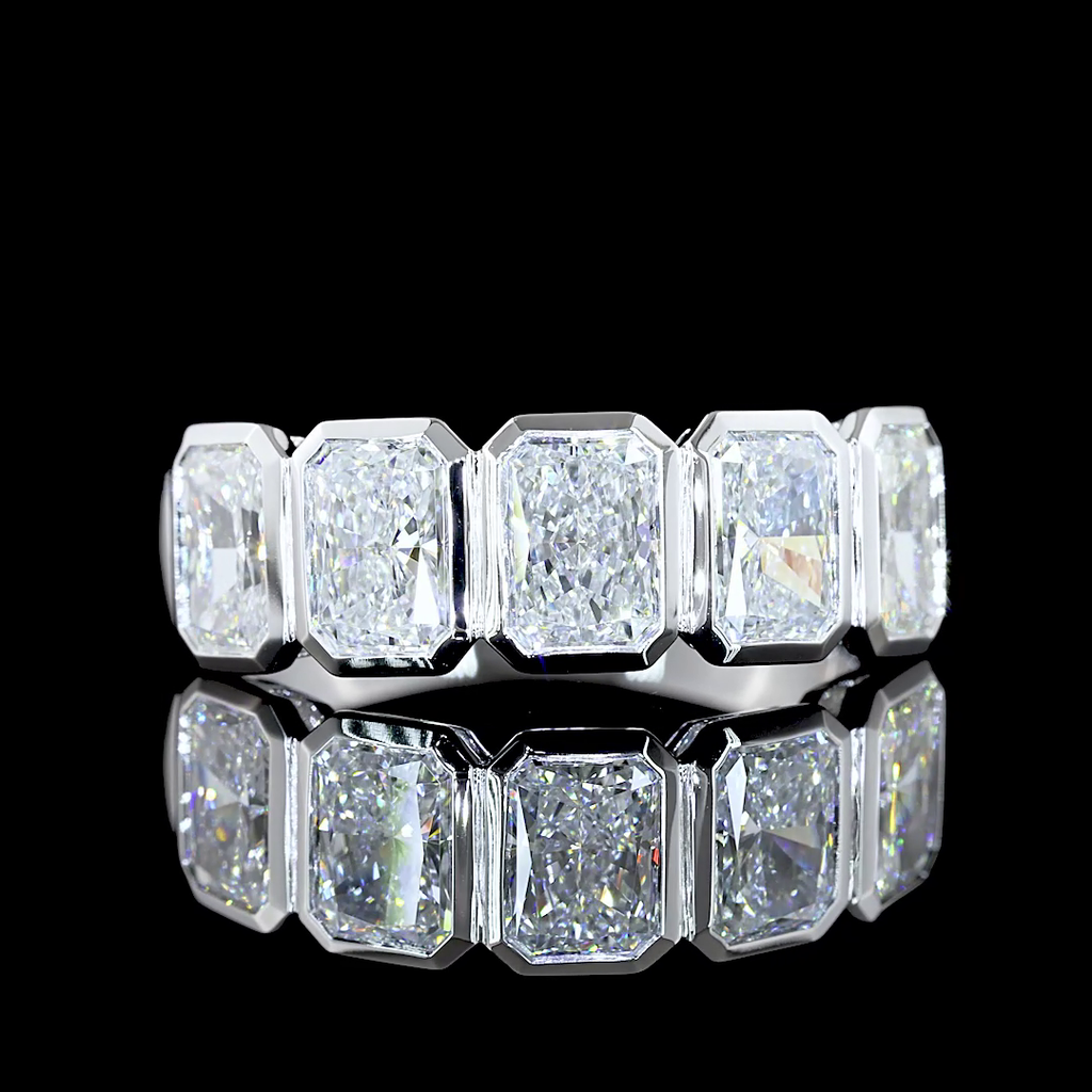 3 Cts 14k White Gold Radiant Shape 5 Stones Eternity Band - Video