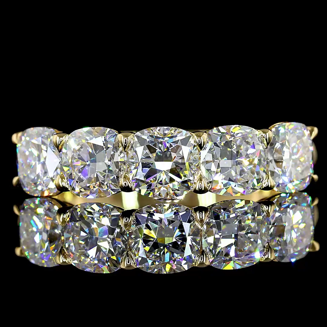 2.03 Cts 14k Yellow Gold Square Cushion Brilliant Shape 5 Stones Eternity Band - Image 3