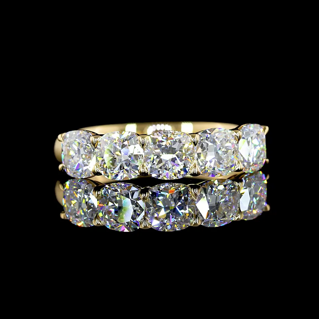 2.03 Cts 14k Yellow Gold Square Cushion Brilliant Shape 5 Stones Eternity Band - Video