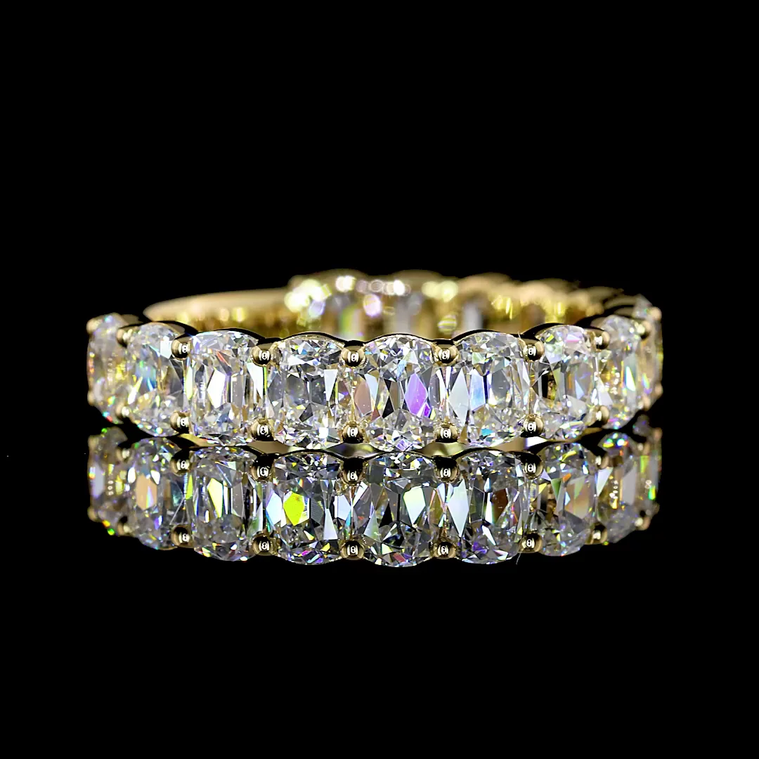 3.2 Cts 14k Yellow Gold Antique Cushion Shape 3/4 Band Eternity Band - Video