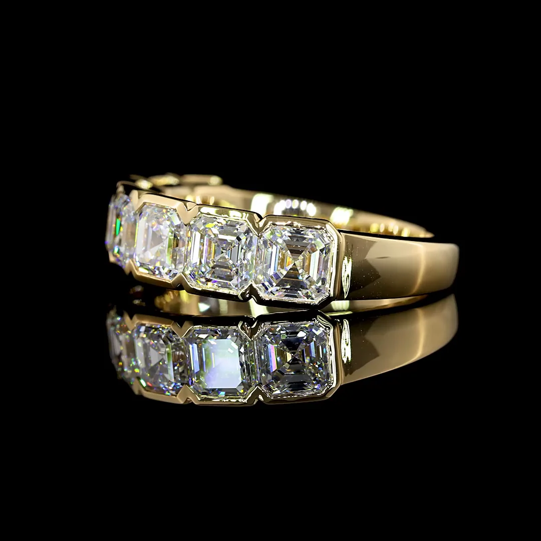 3.19 Cts 14k Yellow Gold Asscher Shape 7 Stones Eternity Band - Image 2