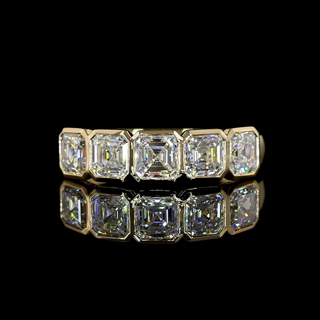 2.12 Cts 14k Yellow Gold Asscher Shape 5 Stones Eternity Band - Video