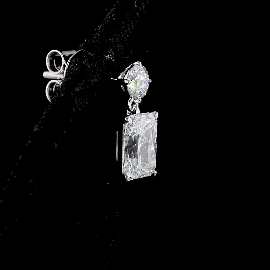 1.72 Cts 14k White Gold Radiant Shape Hanging Earring - Image 2