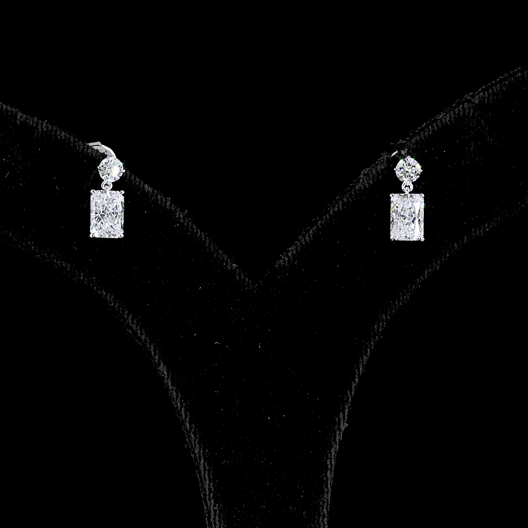 1.72 Cts 14k White Gold Radiant Shape Hanging Earring - Image 3
