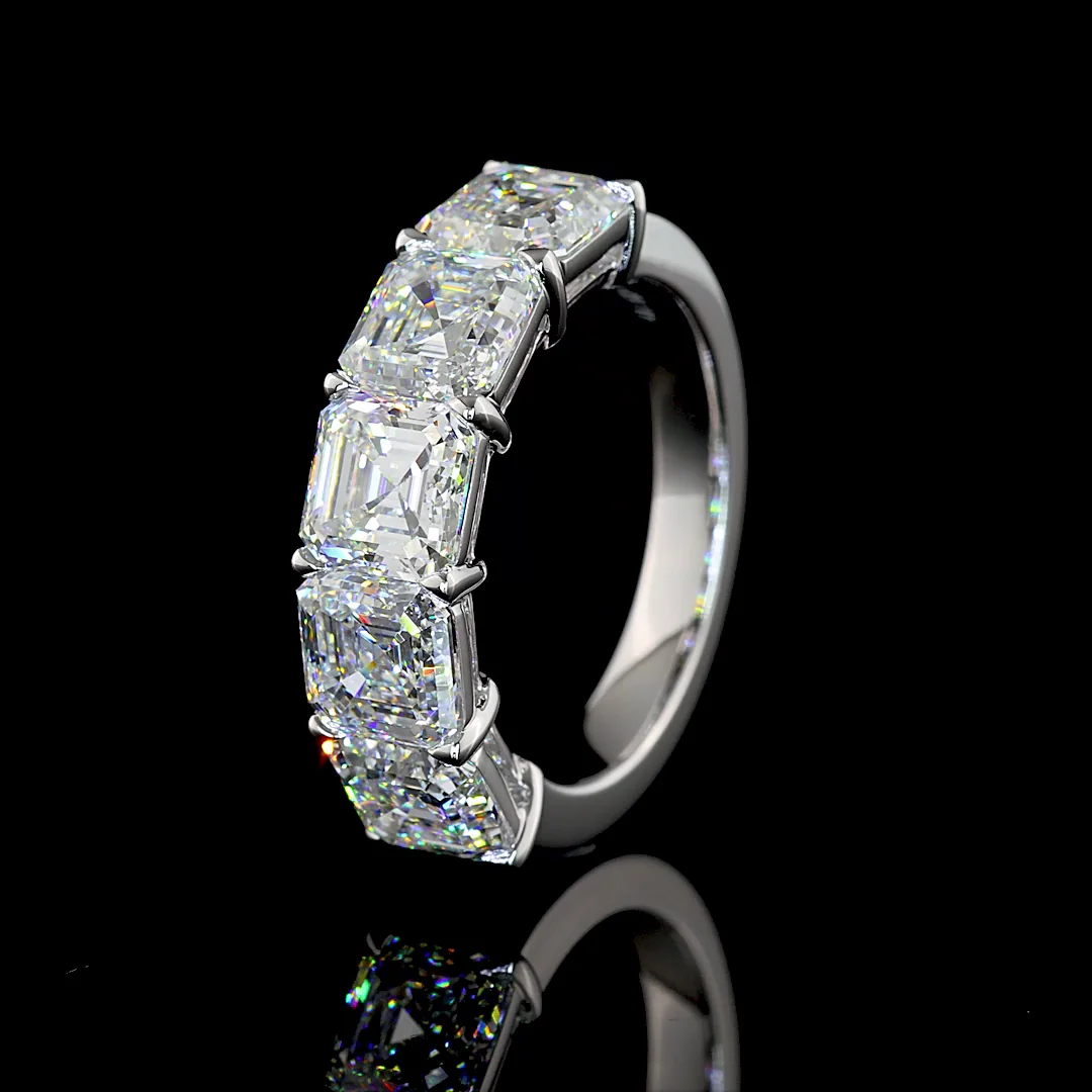 5.2 Cts 14k White Gold Asscher Shape 5 Stones Eternity Band - Image 4