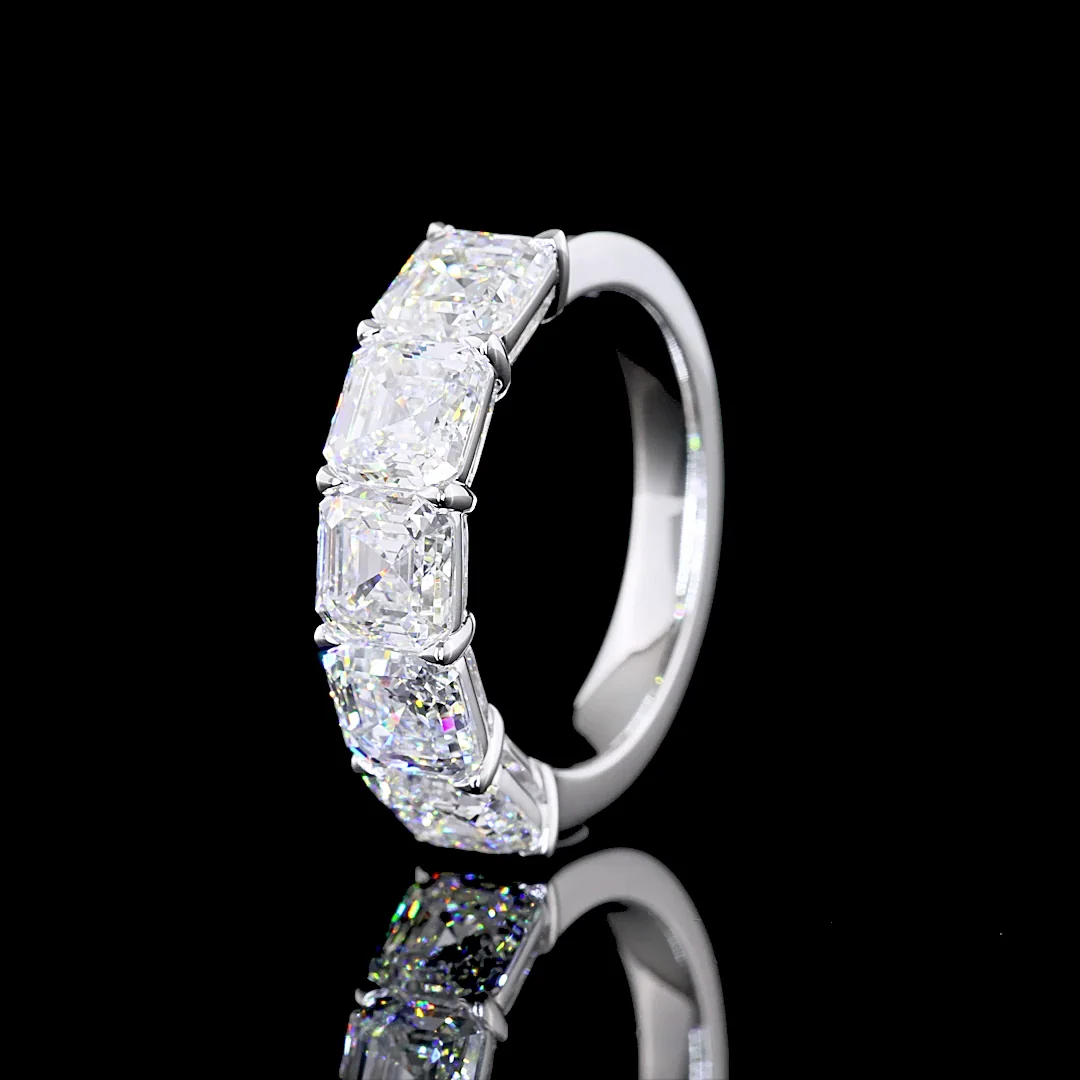 4.12 Cts 14k White Gold Asscher Shape 5 Stones Eternity Band - Image 4