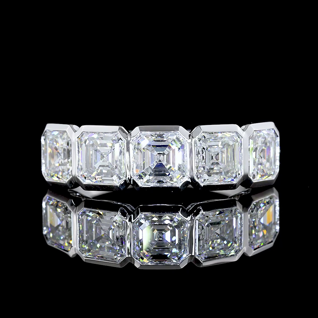 3 Cts 14k White Gold Asscher Shape 5 Stones Eternity Band - Video