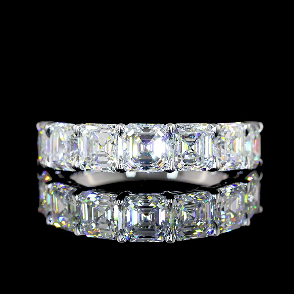 3.99 Cts 14k White Gold Asscher Shape Half Eternity Eternity Band - Video