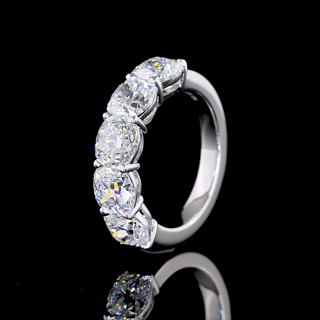 4.25 Cts 14k White Gold Square Cushion Brilliant Shape 5 Stones Eternity Band - Image 4