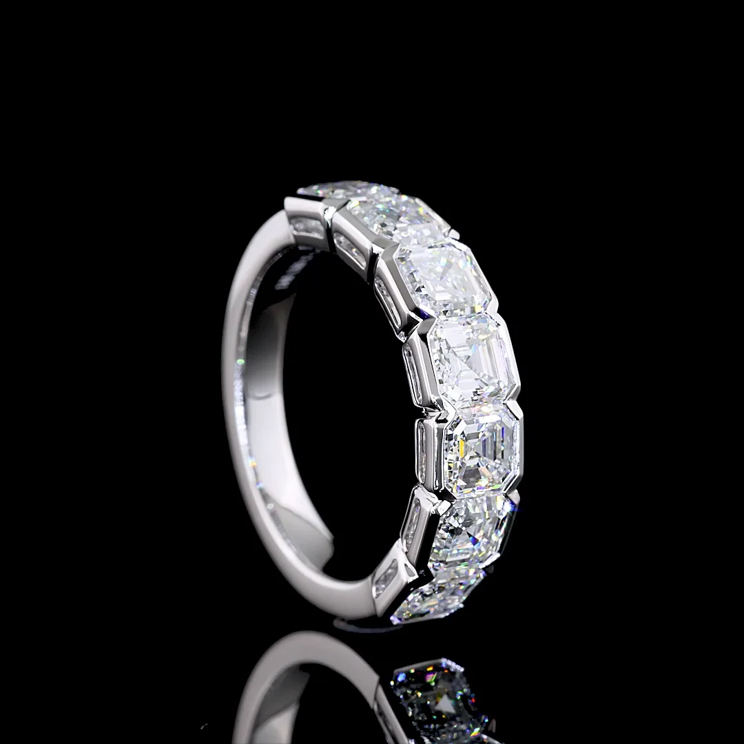 3.19 Cts 14k White Gold Asscher Shape 7 Stones Eternity Band - Image 2