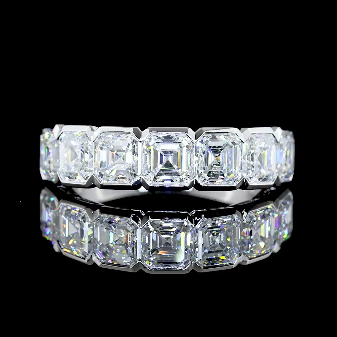 3.19 Cts 14k White Gold Asscher Shape 7 Stones Eternity Band - Video